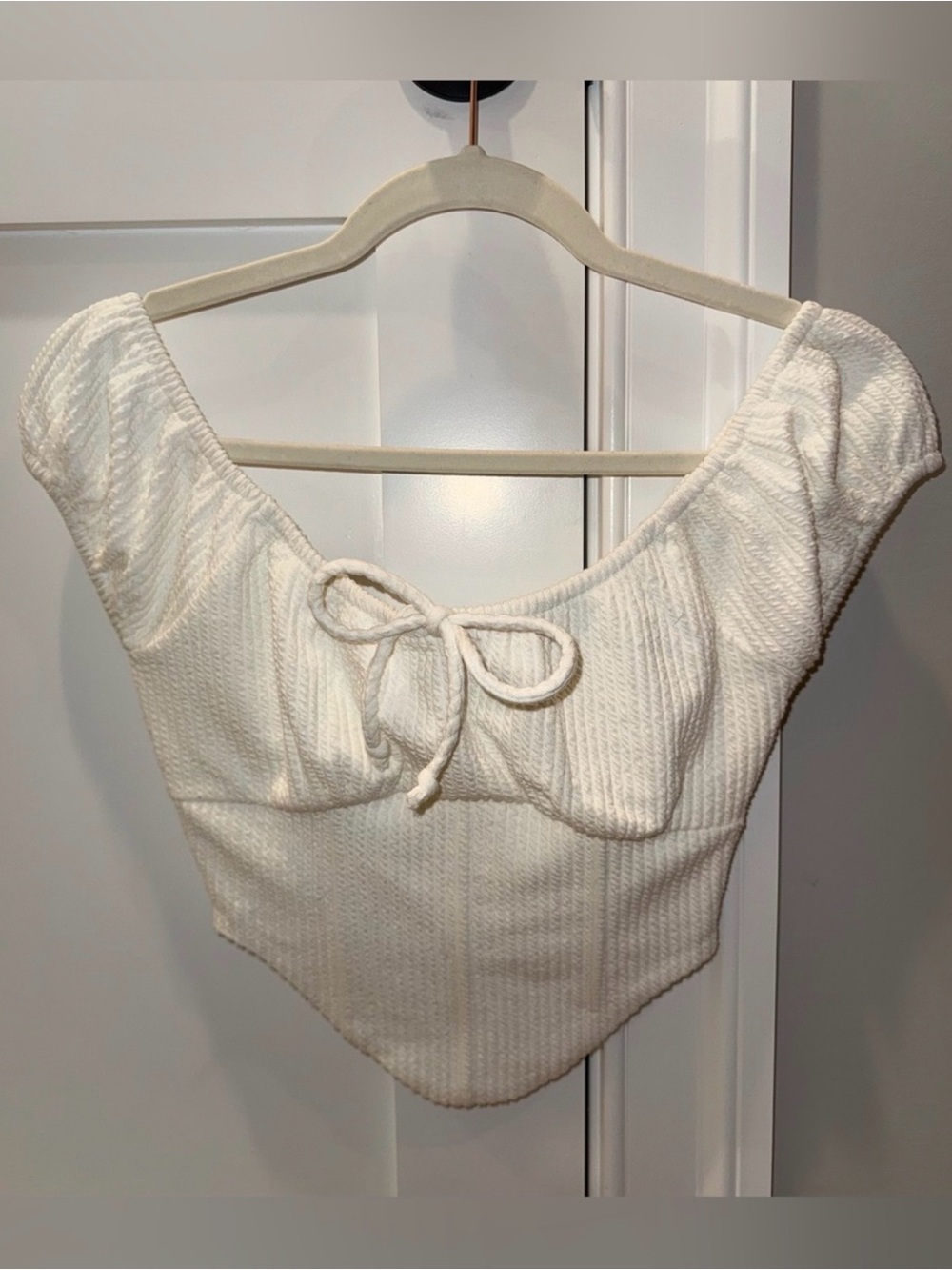 White Off-Shoulder Textured Corset Top